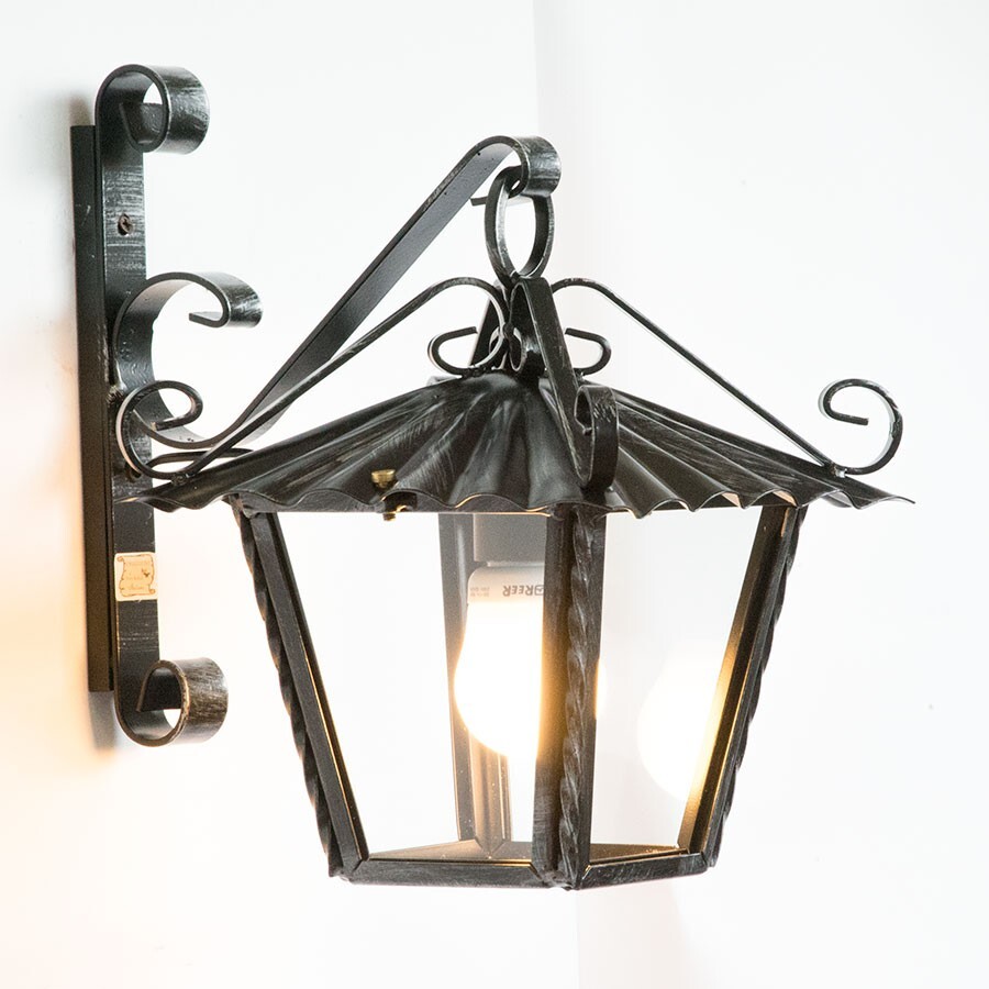 Lampada Esterna Ferro Battuto 25 cm - Lanterna Parete Braccio Vetro
