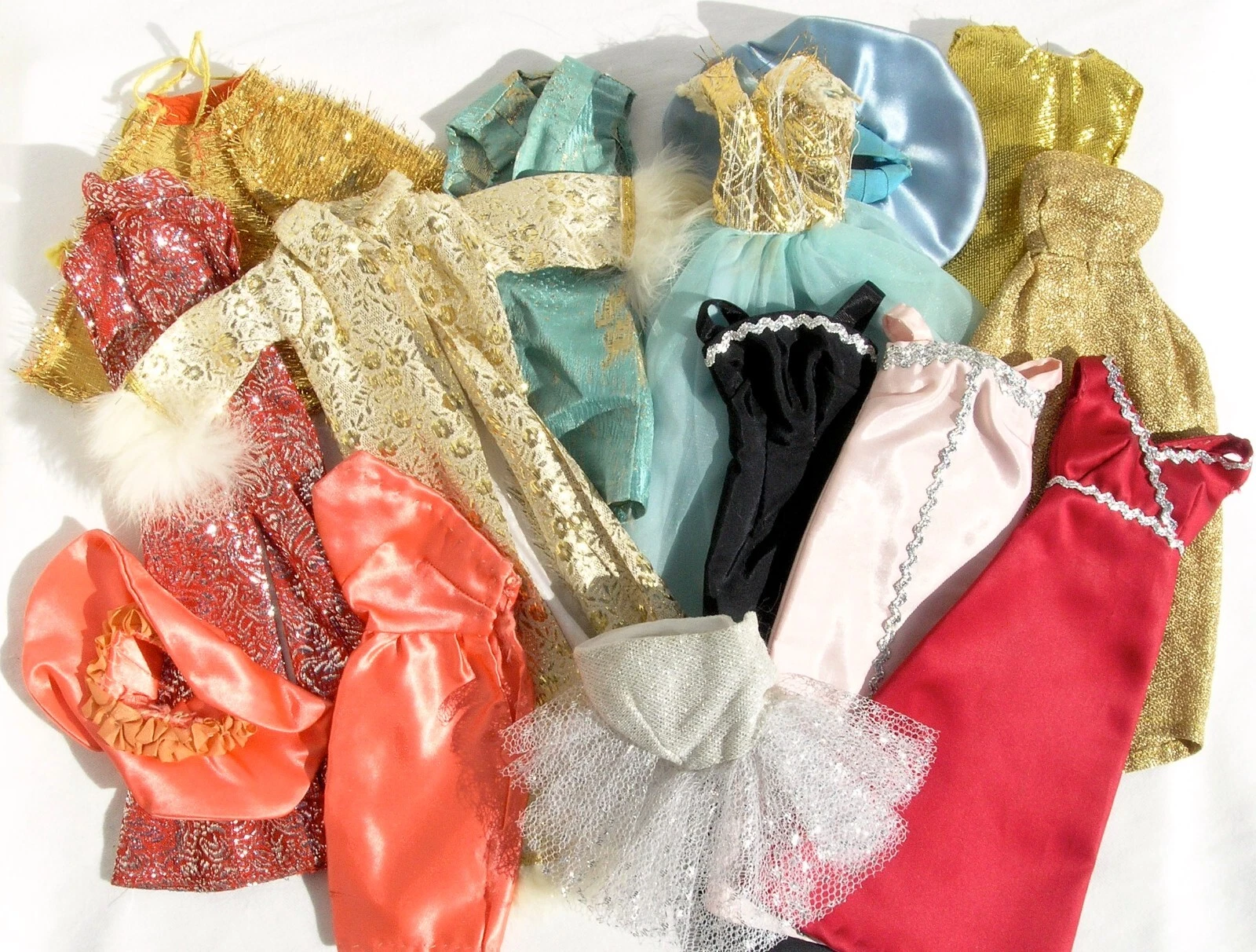  vintage barbie clone metallic thread brocade satin dresses 