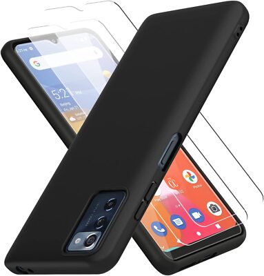 Matte Black Phone Case + 2X Glass Screen Protector for Consumer Cellular ZMAX 5G