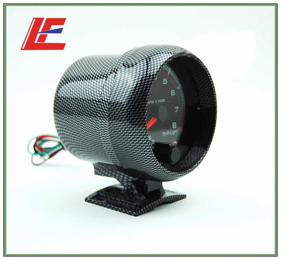3.75" 95mm Universal Carbon fiber 0-8000 rpm gauge with inter shift light RPM - Image 2 of 4
