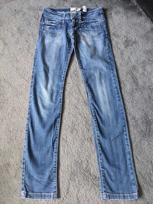 Y2K Vintage Super Low Waist Zara 10 Long Slim Fit Blue Worn Look Jeans  UK
