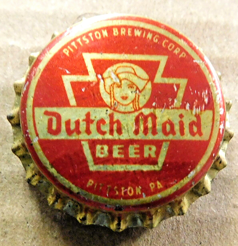 PA tax DUTCH MAID unused cork beer bottle cap 1938-42 Pittston PA