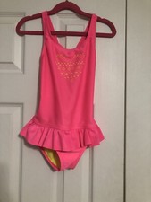 cat and jack girls one piece swimsuit size Small Fits 5/6 Cut Out Heart Pink