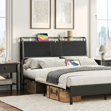 Headboard Queen Size Only, Headboard with 4 Outlets and 4 USB Ports, Industrial