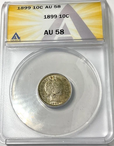 1899 BARBER DIME ORIGINAL LUSTROUS AU58 ANACS hint toning GREAT COIN !