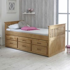 Wood Guest Bed, Captains Storage Bed Pine or White Single - 4 Mattress Options