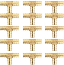 15 Pack 3/4 inch PEX TEE Brass Crimp Fitting Lead Free T 3/4"x3/4"x3/4"