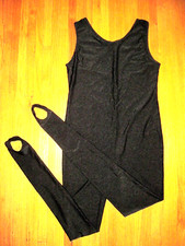 Plus Size Shiny Black Tank Spandex Stirrup Foot Unitard Catsuit Size XL-14 New