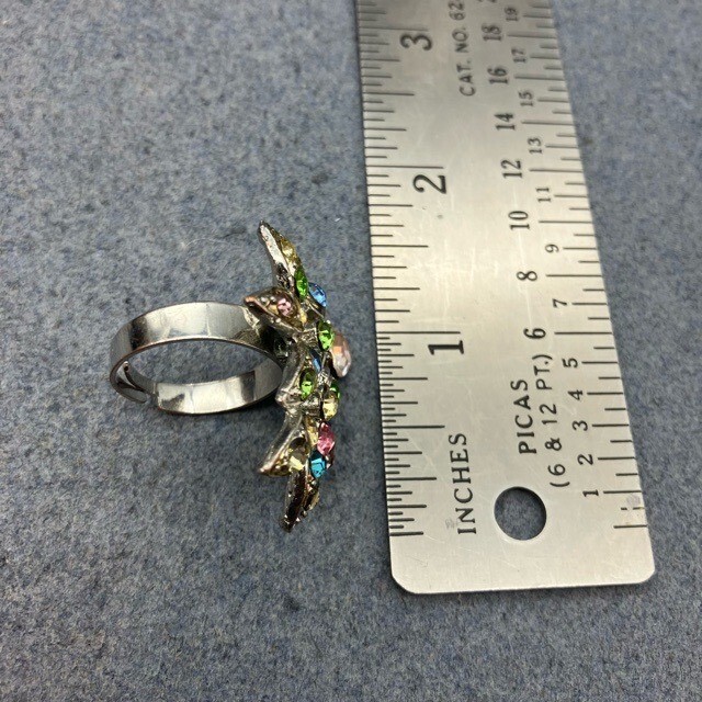 Statement Ring Multicolor Rhinestone Floral Leave… - image 6