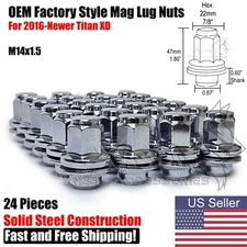 24 Chrome 14x1.5 OEM Factory Style Mag Lug Nuts For 2016-Newer Nissan Titan XD