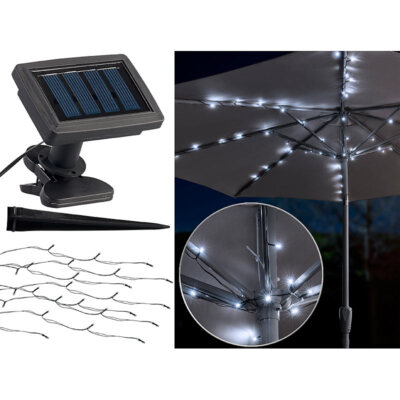 Luminea Solar-LED-Sonnenschirm-Lichterkette mit 8 Strängen und 72 LEDs, IP44