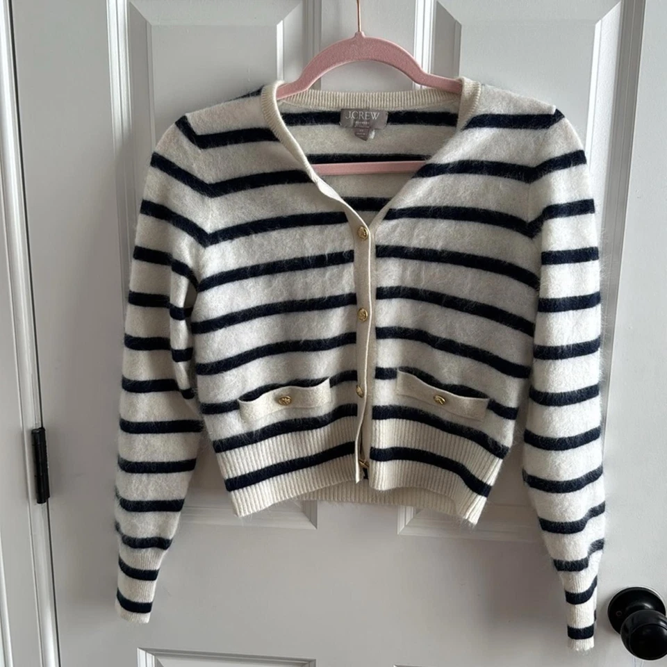 J Crew матовый кашемир резинке кардиган свитер в полоску - Изображение 3 из 4