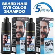 2X 200ml Hair & Beard Dye Shampoo for Men, 3-in-1 Instant Gray Darkening Shampoo