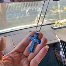 Lucky Cross Car Rearview Mirror Hanging Ornaments Accessory Pendant Decor Blue