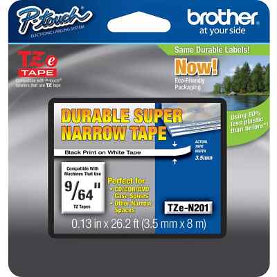 Brother TZeN201 Laminated Supernarrow Tape for P-Touch Labelers (9/64'' x 26.2',