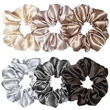 6 Pcs Satin Silk Hair Scrunchies 1 Count Pack of 6 Assorted Metallic color
