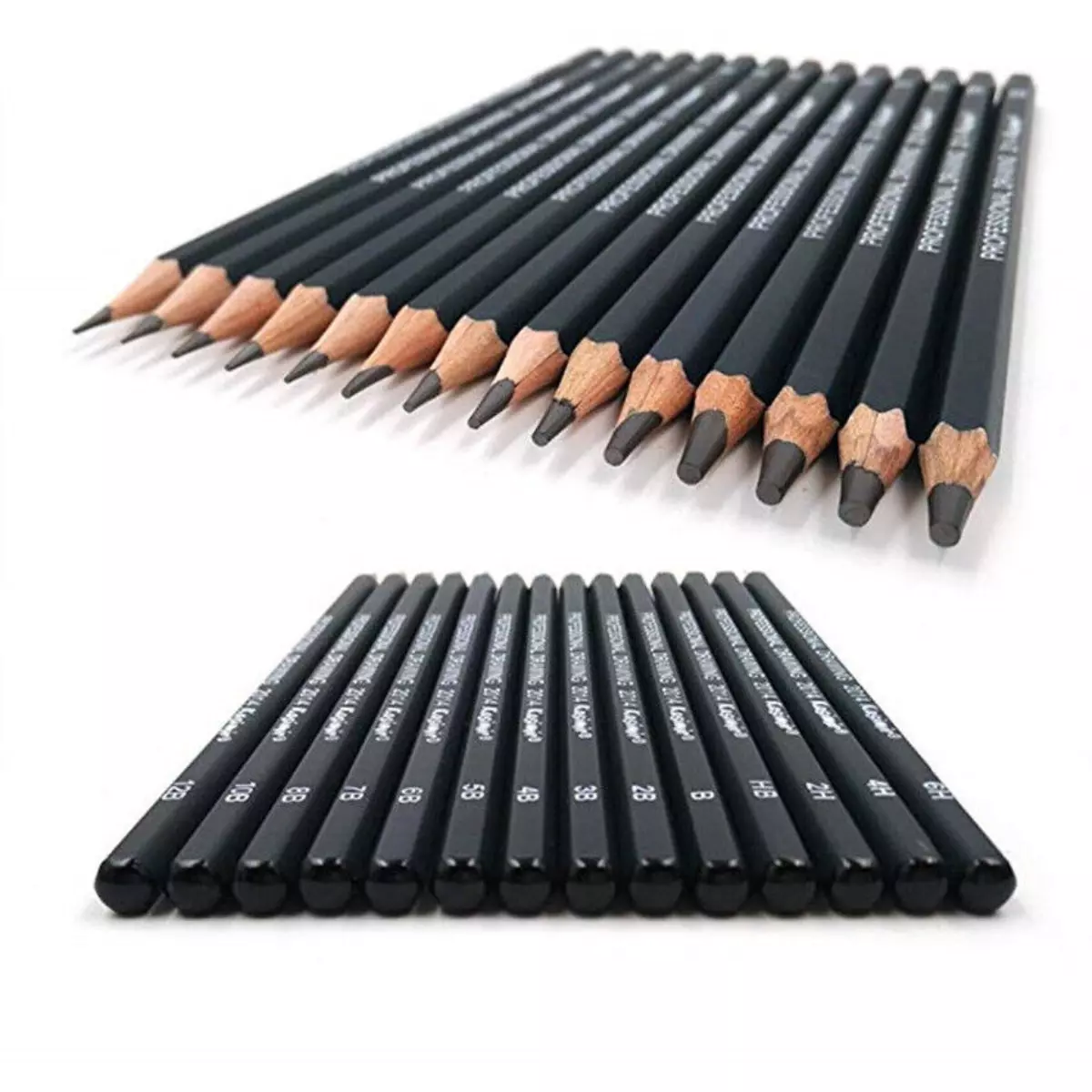 14Pc Sketch Drawing Pencil Set 12B/10B 8B 7B 6B 5B 4B 3B 2B 1B HB 2H Black  4H/6H