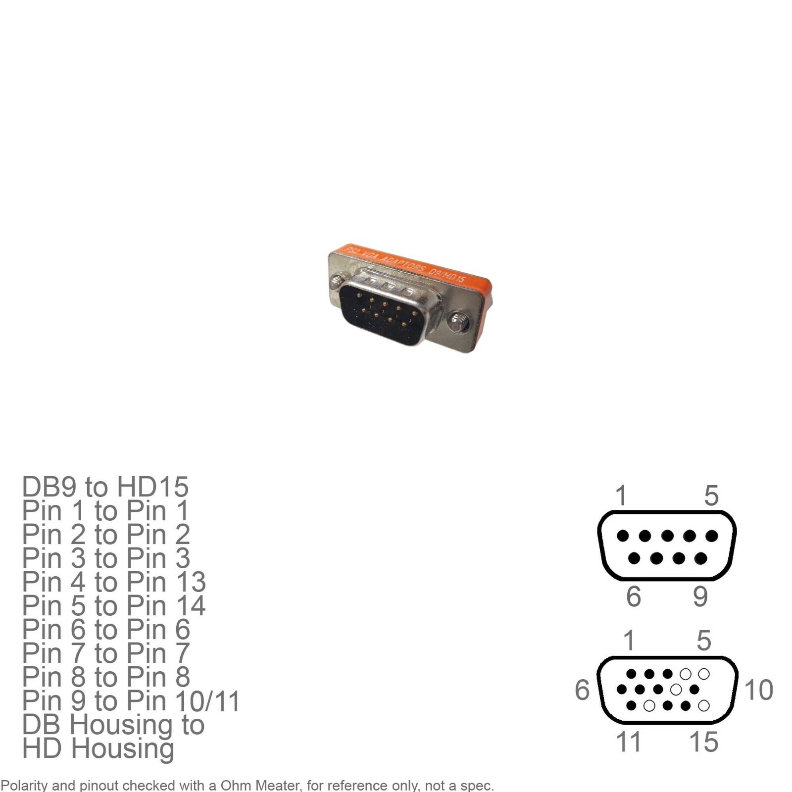 Adapter Gender Changer Connector DB9 9pin Multisync Male HD15 15pin