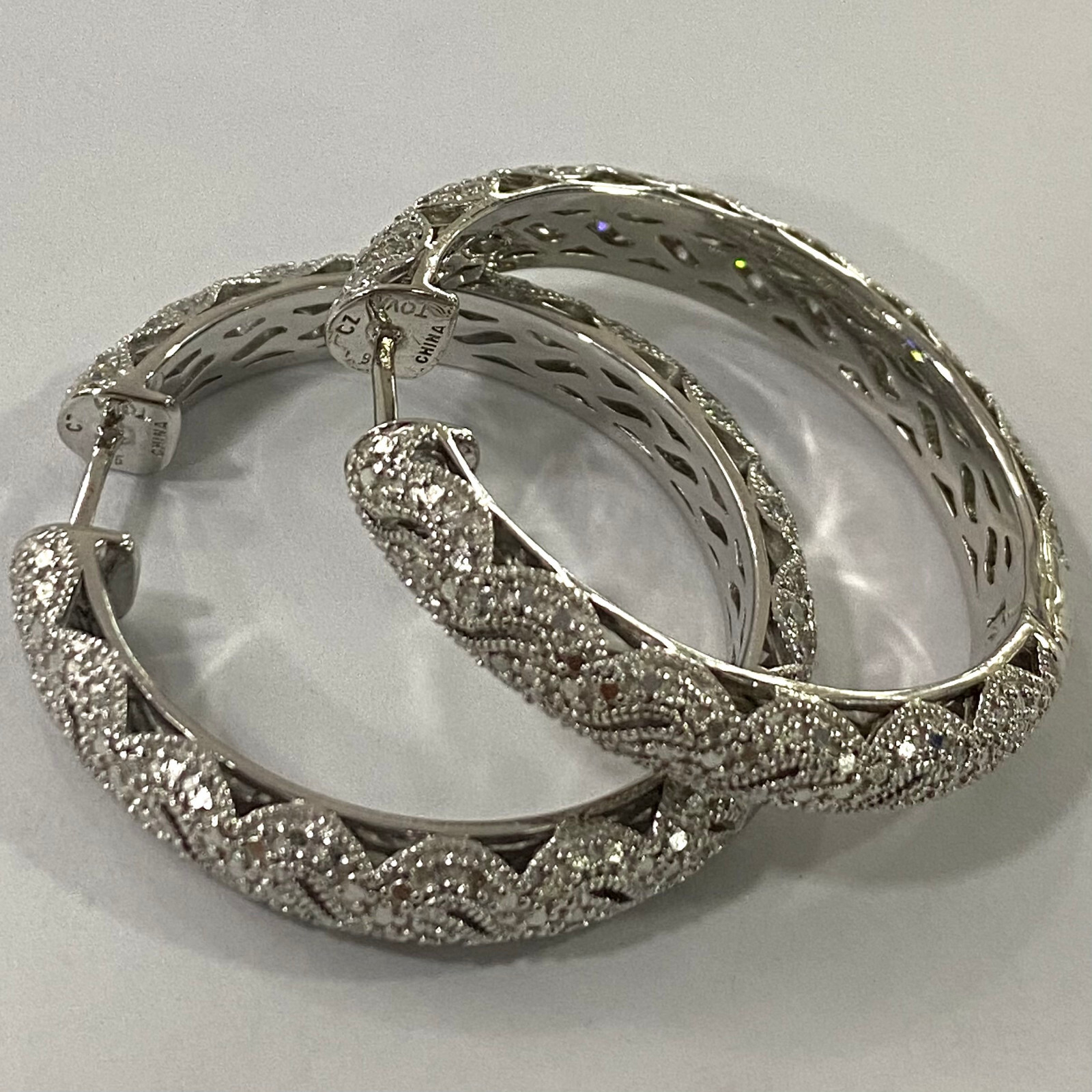 QVC TOVA for Diamonique Milgrain Detail Hoop Earrings Sterling Pre