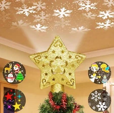 Christmas Tree Topper Lighted with 5 Projected Star Projector LED Rotating Light