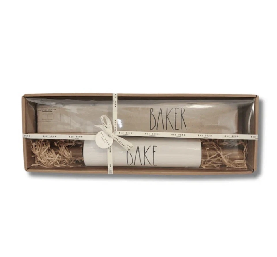 Rae Dunn Baker Set - Apron & Rolling Pin Gift Set | Farmhouse Kitchen Baking