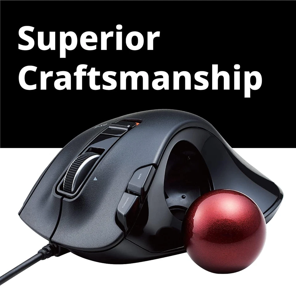 ELECOM EX-G Wired Trackball Mouse, Ergonomic Thumb Red Ball (Recommended)  - Image 3 of 4