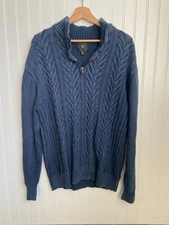 F/X Fusion Sweater Men's XL Blue Cable Knit 1/4 Zip 3D Mens Pullover, Cotton