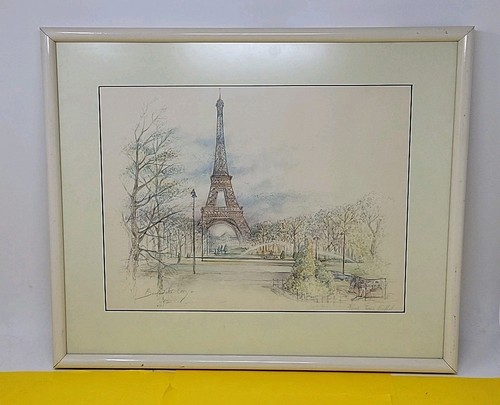 Vintage Art Print Paris Tour Eiffel Tower by Bernadette Loy Framed Home Decor