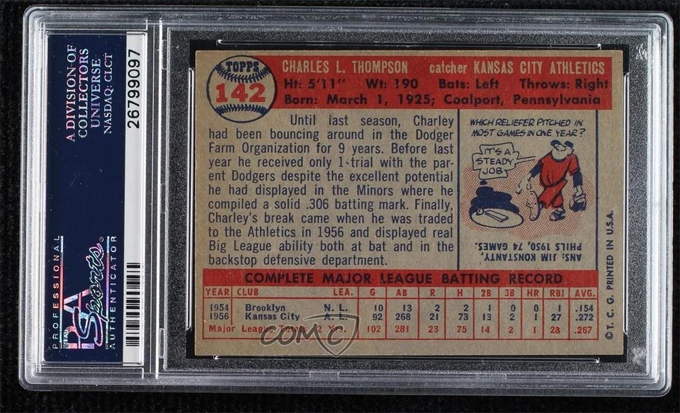1957 Topps Charles Thompson Charley Thompson #142 PSA 8 - Image 2 of 2