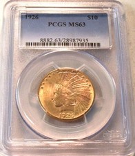 1926 $10 PCGS MS 63 Gold Indian Eagle, Better Choice Uncirculated Type Coin