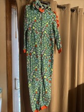 Cat  Jack Dinosaur Green 1 Piece Zip Fleece Pajamas W/Hood Unisex 12-14 VG Cond