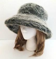 NEW Westbound Gray Faux Fur Fluffy Wide Brim Bucket Hat O/S