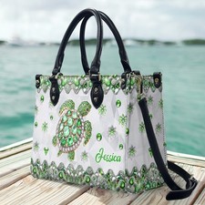 Borsa a mano personalizzata in pelle da spiaggia tartarughe salate lil regalo per amanti delle tartarughe borsa