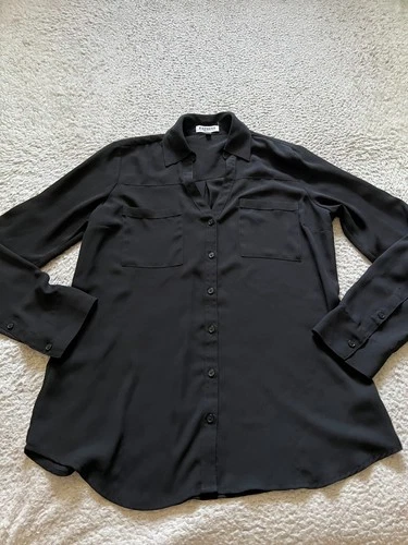 Express Women Long Sleeve Portofino Pockets Button-Up Shirt Black Size M