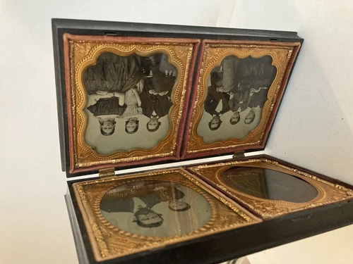 Antique Daguerrotype or Ambrotype  4 Photo Union Case- Ex. Cond.