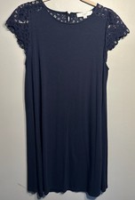 Loft Ann Taylor Womens Midi Dress Size Medium Black Short Sleeve Lace Crew