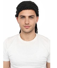 Men Cornrow Braided Dreadlock Wig, Deep obsidian tone, create of synthetic fiber