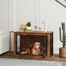 PawHut 39" Dog Crate Furniture w/ Flip-up Top Opening, 2 Doors, for L Dogs