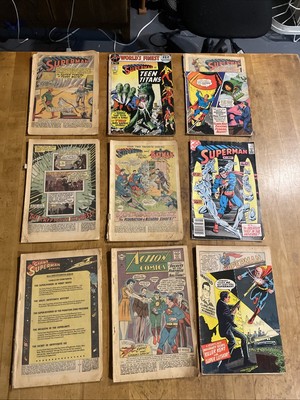 Superman lot of 9 comics - Action Comics, World's Finest, etc, low grade