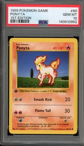 Pokemon Ponyta Base Set Shadowless 1st Edition #60 PSA 10 Gem Mint