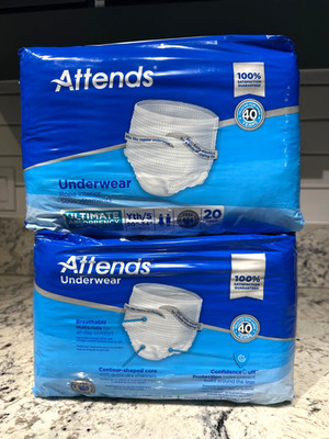 ATTENDS Underwear Youth Small 20 - 34  Ultimate Absorbency Unisex 20 Ct 2 Packs