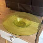 Rare Vintage Steuben Reed Threaded Green Hand-Blown Glass Bowl 16”(2.75” High)