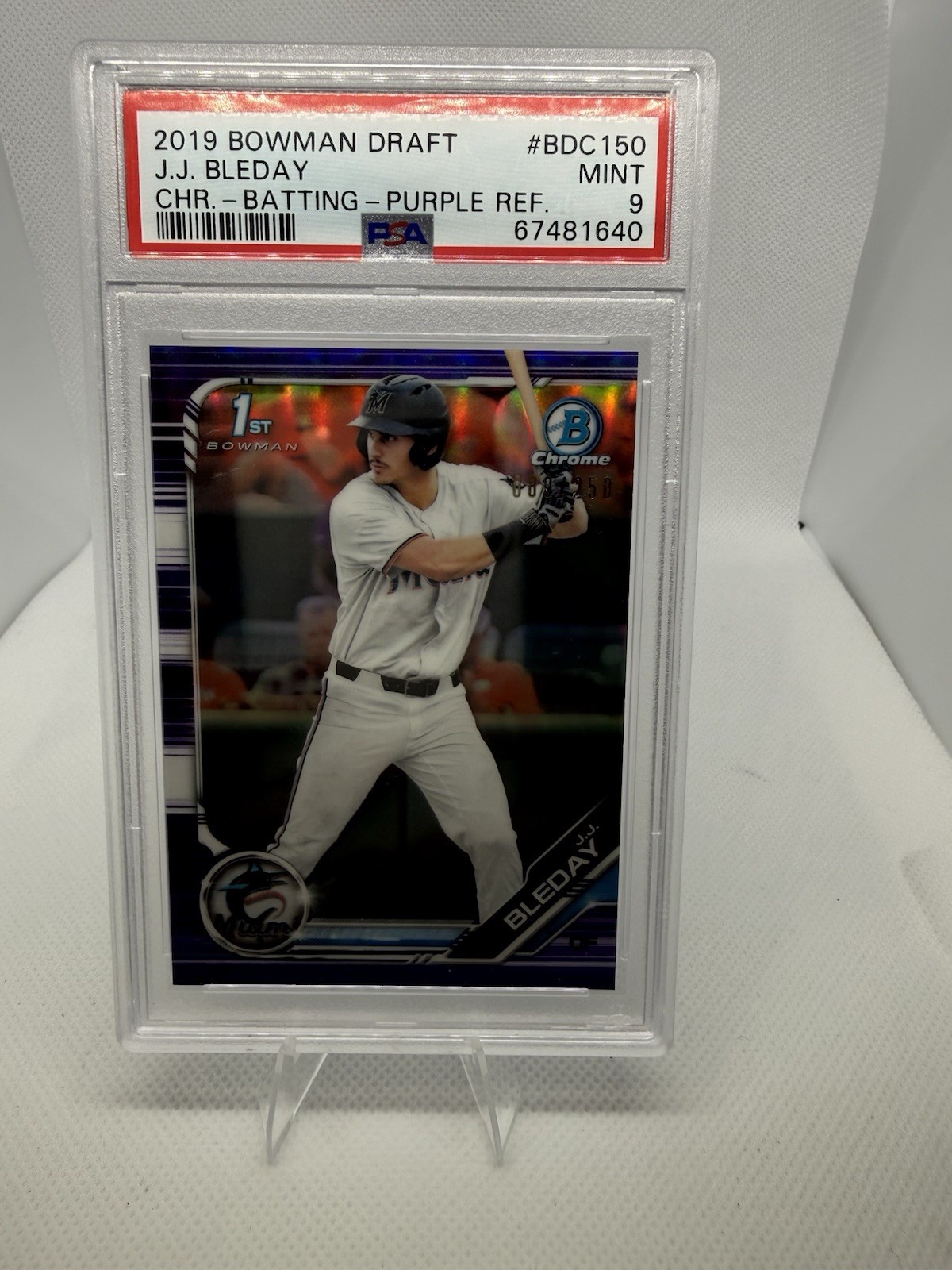 Bowman 2019 Draft J.J. Bleday Chrome #BDC-150 Purple Refractor /250 PSA 9