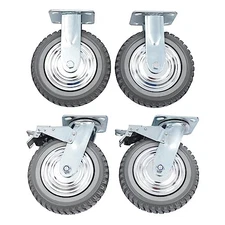 4PCs 8 inch Dustproof Handling Wheels Fixed+Brake Heavy Duty Solid Caster Wheels
