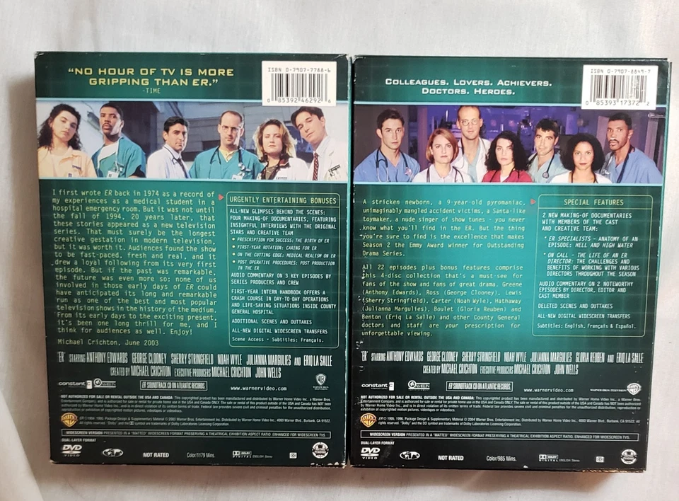 ER DVD Complete Seasons 1 2 TV Series Doctor Show Popular 1-2 Clean 1994-1996 NR - Image 2 of 4