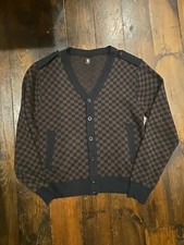 PB Cardigan Men  s Sweater Brown Black Checkboard Size Medium