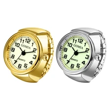 Stainless Steel Quartz Finger Ring Watch Adjustable Stretch Band Arabic Numerals