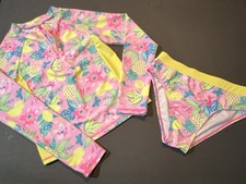 Betsey Johnson Long Sleeve Two Piece RASH GUARD Tropical Fruit Swimsuit XL 14