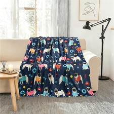 Pug Flannel Blanket Soft Warm Cozy Throw Sofa Chair Bed Decor 50x60 Inch