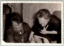 Vtg B&W Snapshot Two Women Pearl Necklaces Deckled Edge Photo 1950s